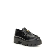 Prada Black Brushed Calf Leather Slip-On Loafers