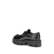 Prada Black Brushed Calf Leather Slip-On Loafers