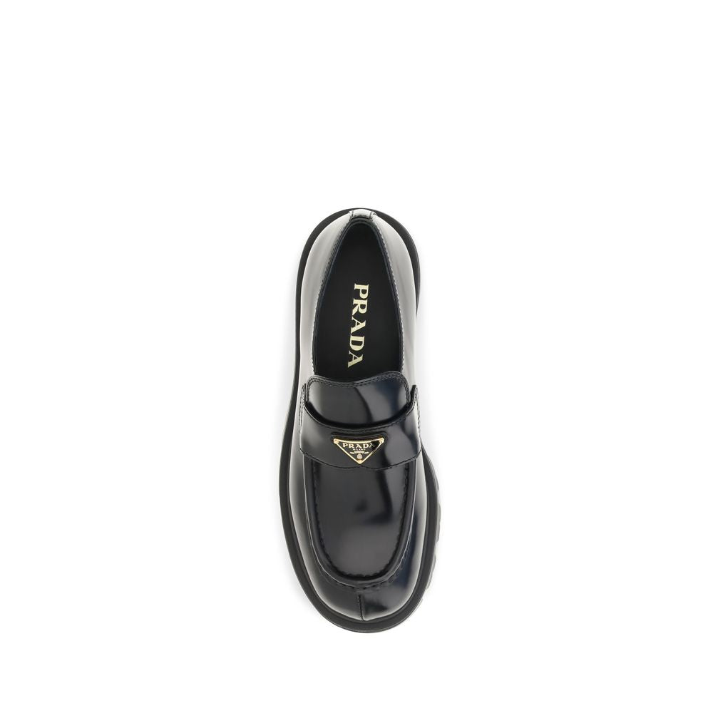 Prada Black Brushed Calf Leather Slip-On Loafers