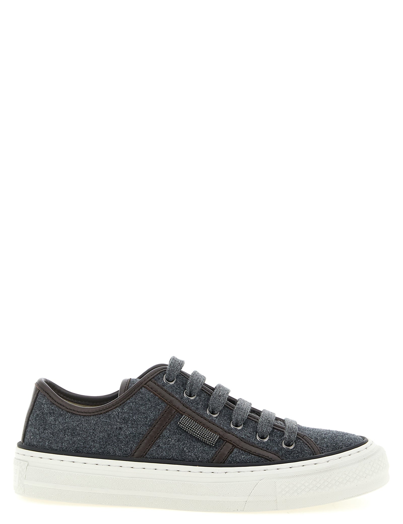 Brunello Cucinelli Gray Virgin Wool Low-Top Sneakers