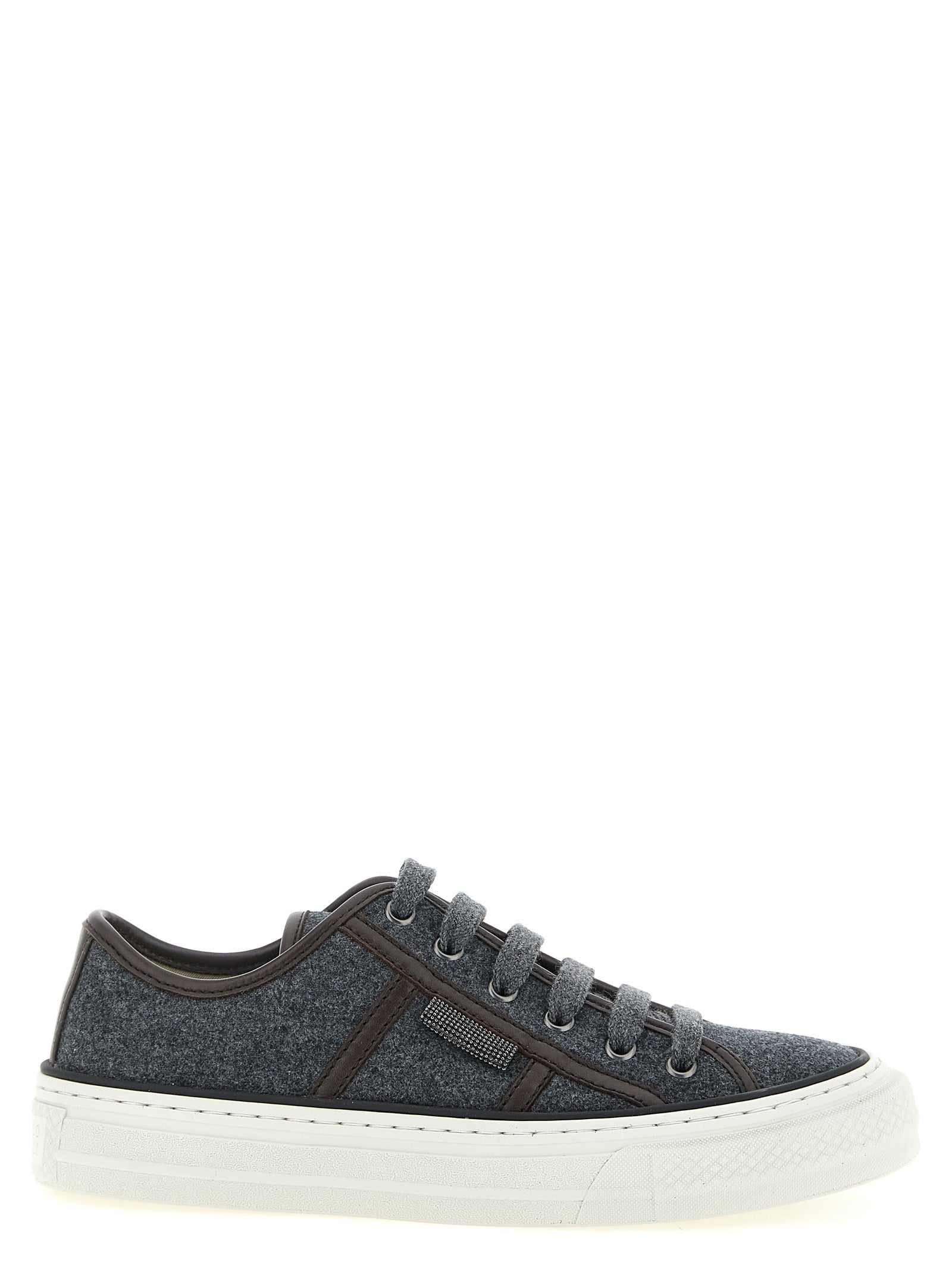 Brunello Cucinelli Gray Virgin Wool Low-Top Sneakers