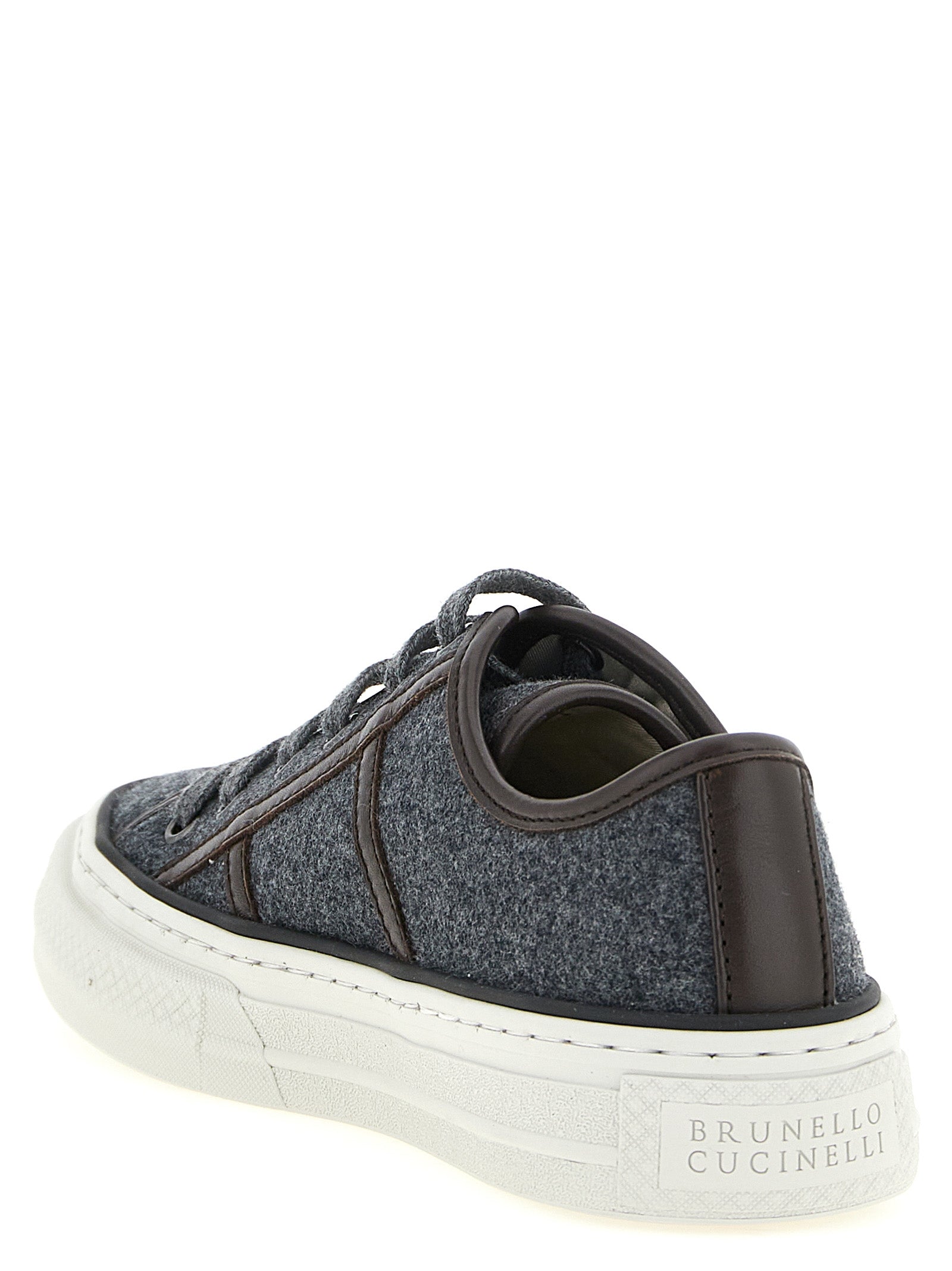 Brunello Cucinelli Gray Virgin Wool Low-Top Sneakers