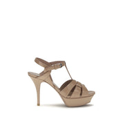 Saint Laurent Beige Calf Leather Stiletto Heel Sandals