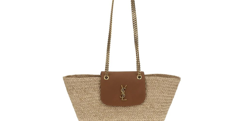 Saint Laurent Beige Raffia Shoulder Bag