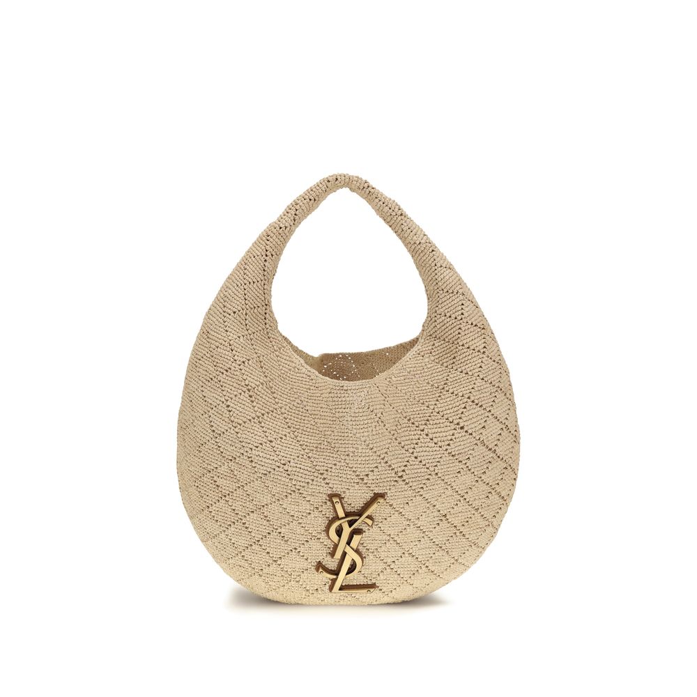 Saint Laurent Beige Raffia Hobo Shoulder Bag