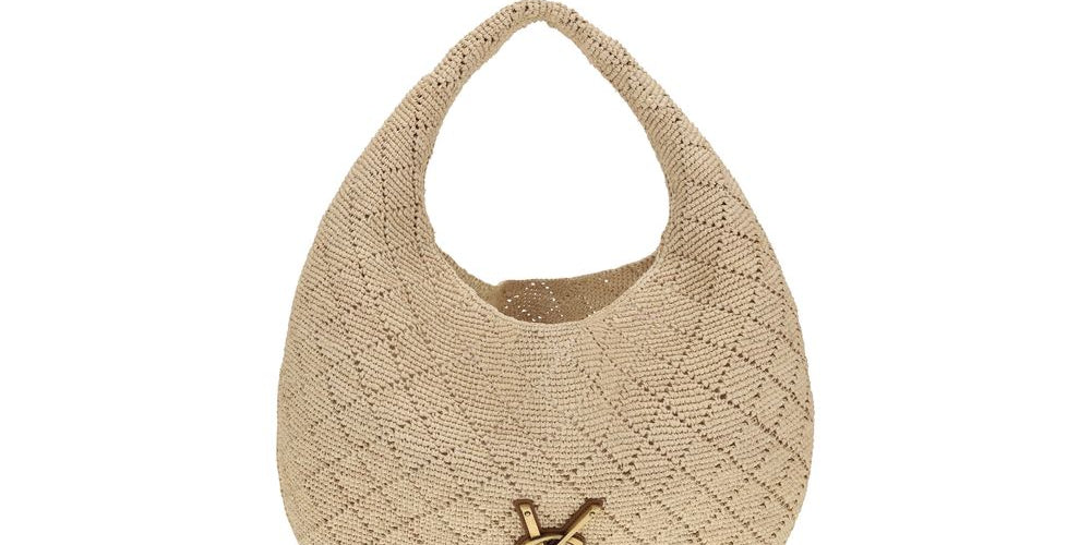 Saint Laurent Beige Raffia Hobo Shoulder Bag