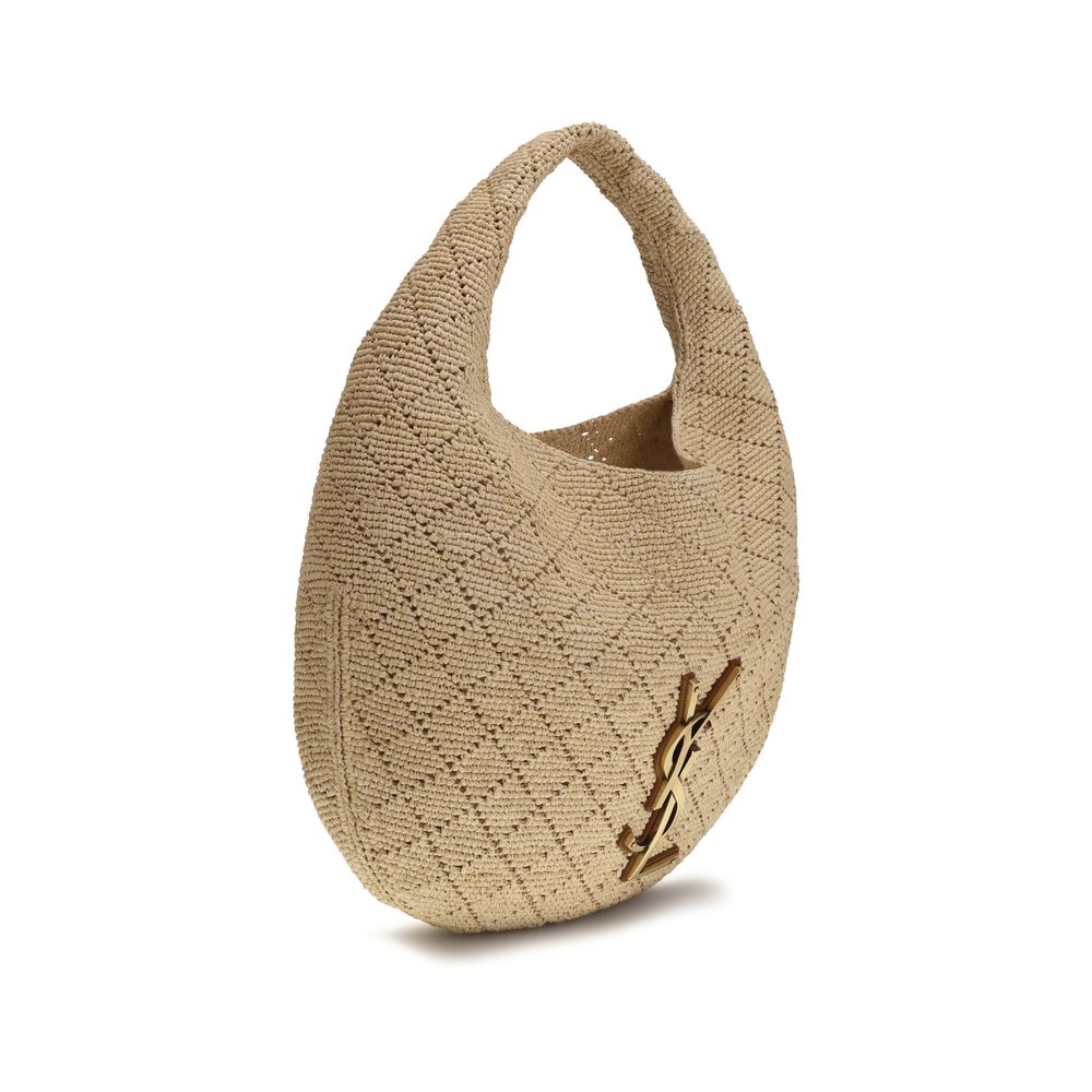 Saint Laurent Beige Raffia Hobo Shoulder Bag