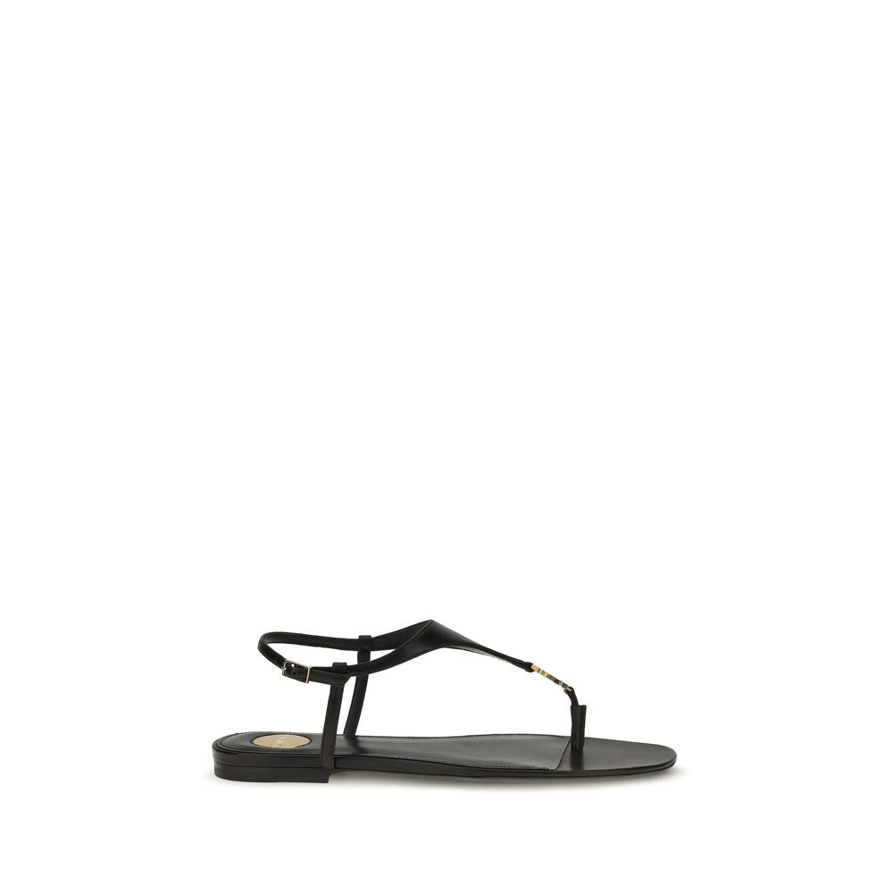 Saint Laurent Black Calf Leather Flat Sandals