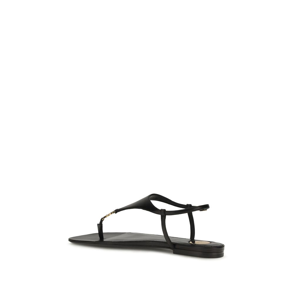Saint Laurent Black Calf Leather Flat Sandals
