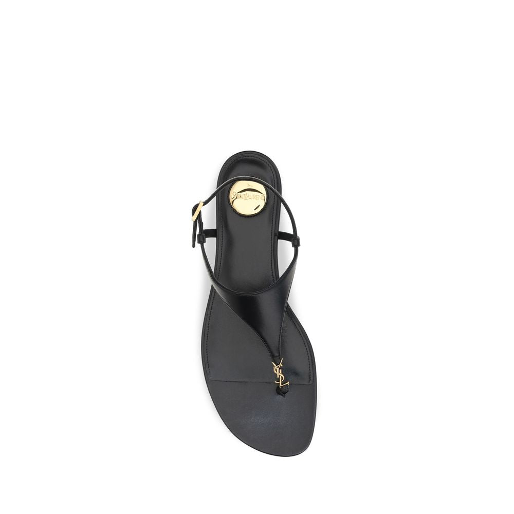 Saint Laurent Black Calf Leather Flat Sandals