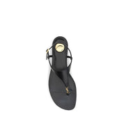 Saint Laurent Black Calf Leather Flat Sandals