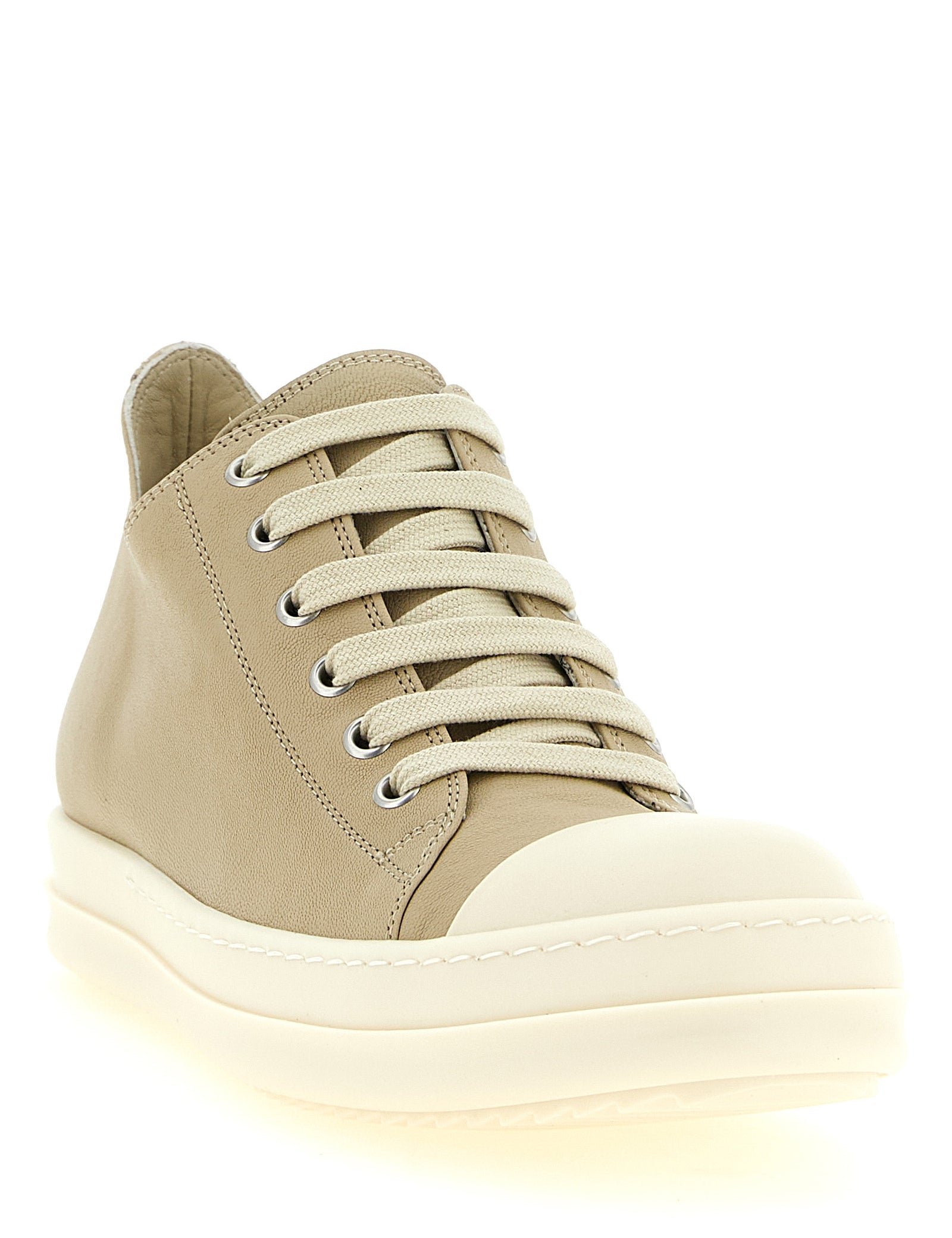 Rick Owens Beige Ram Leather Low Top Sneakers