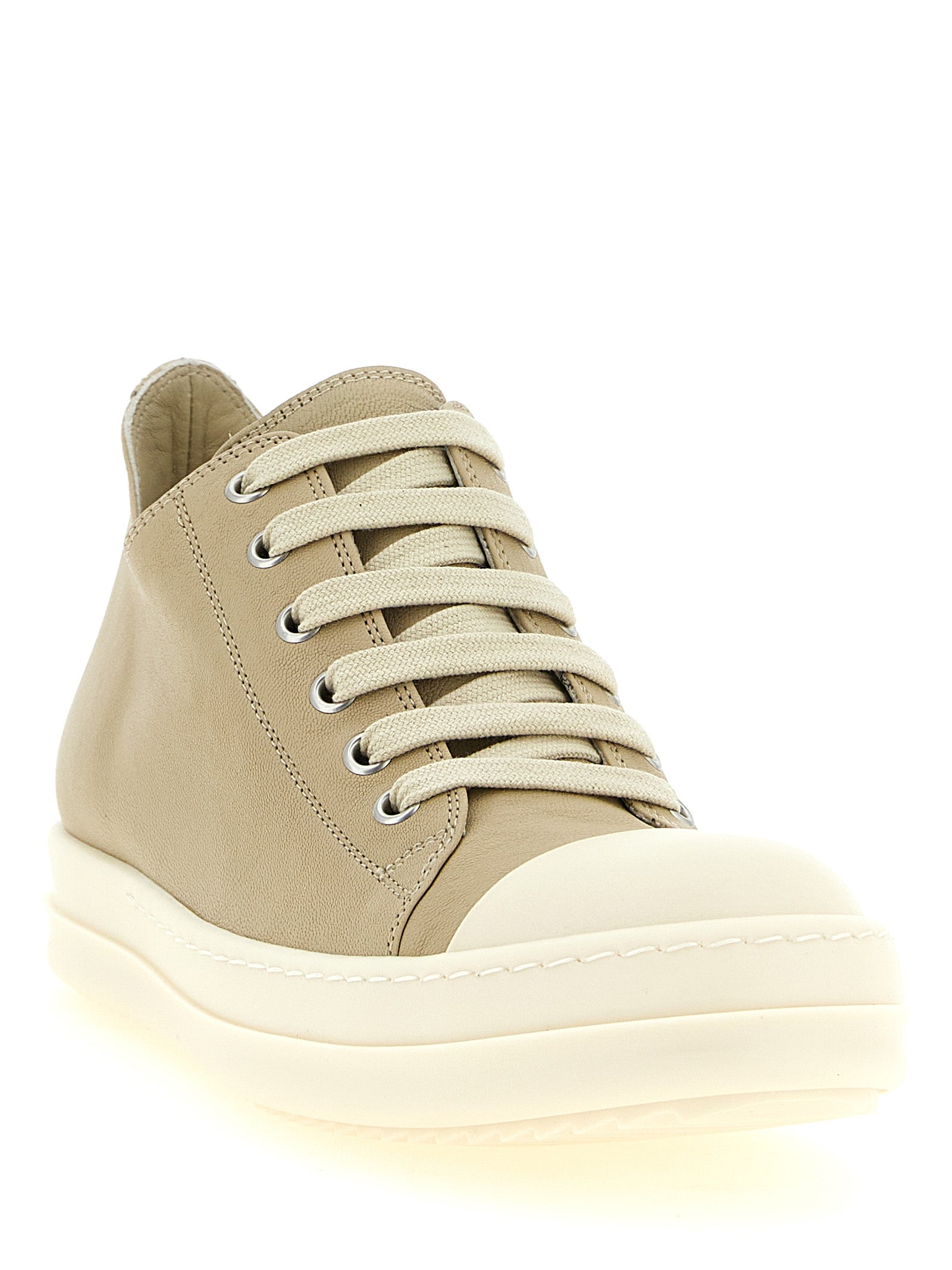 Rick Owens Beige Ram Leather Low Top Sneakers