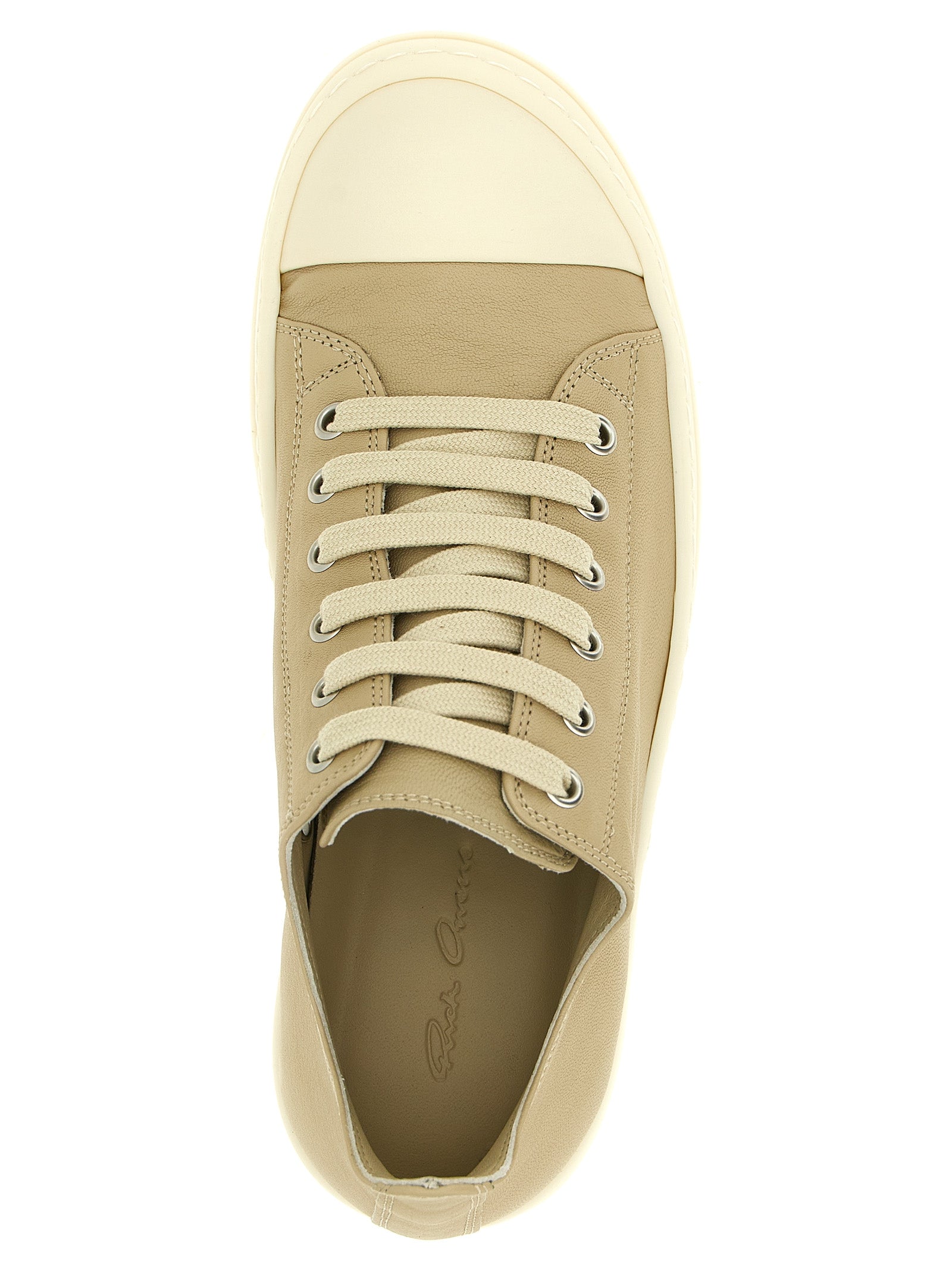 Rick Owens Beige Ram Leather Low Top Sneakers