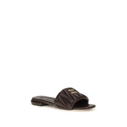 Miu Miu Brown Calf Leather Flat Sandals