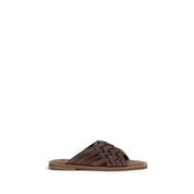 Miu Miu Brown Calf Leather Flat Sandals