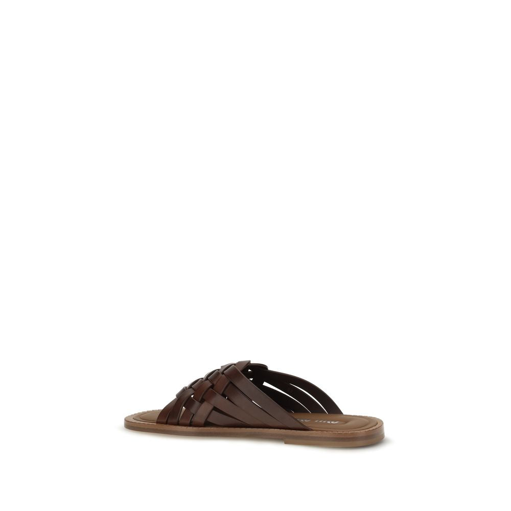 Miu Miu Brown Calf Leather Flat Sandals