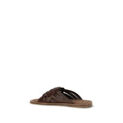 Miu Miu Brown Calf Leather Flat Sandals