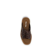 Miu Miu Brown Calf Leather Flat Sandals