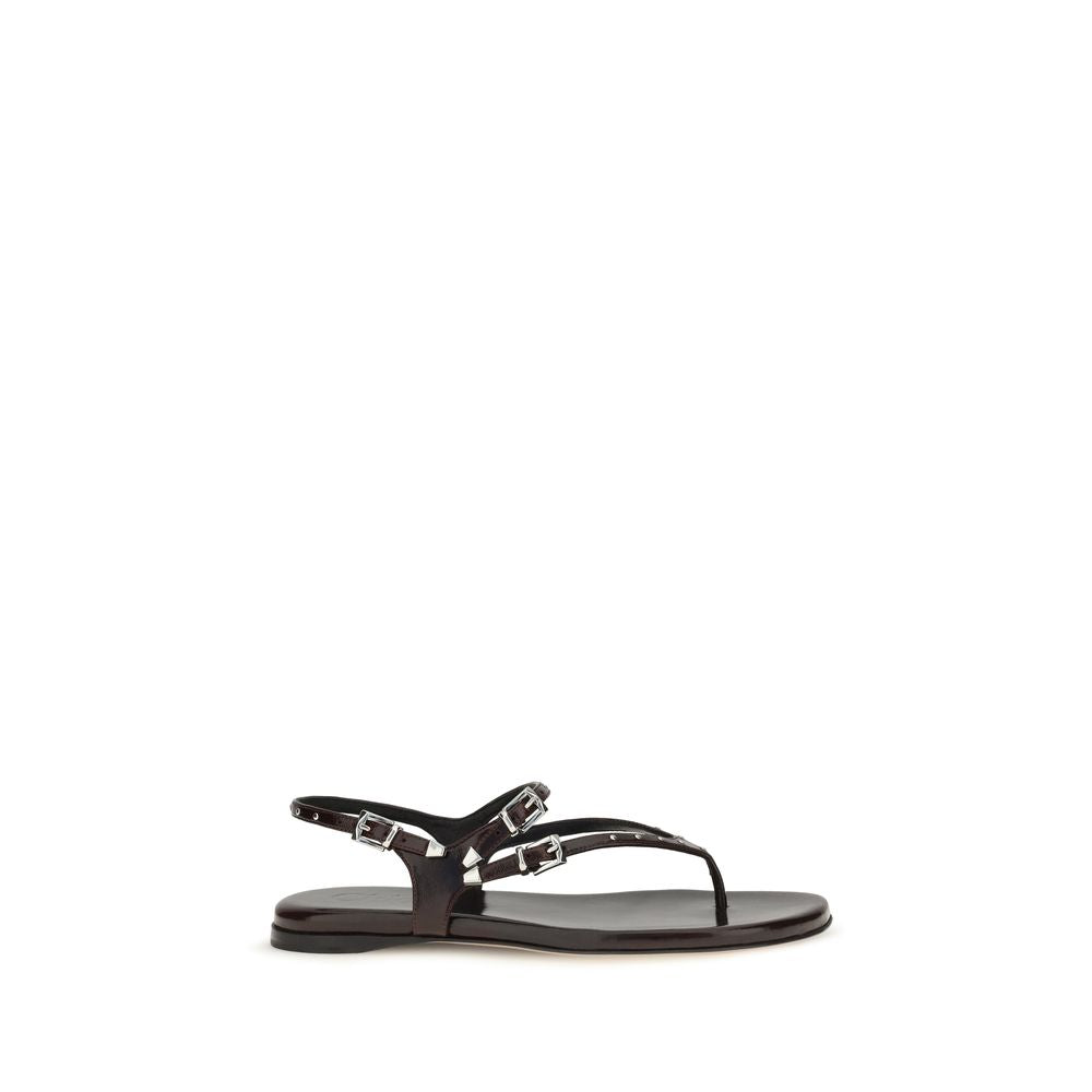 Chloé Black Calf Leather Flat Sandals