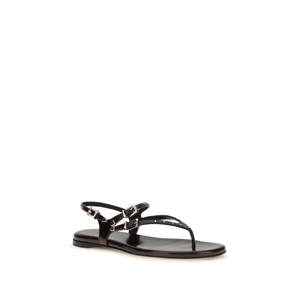 Chloé Black Calf Leather Flat Sandals