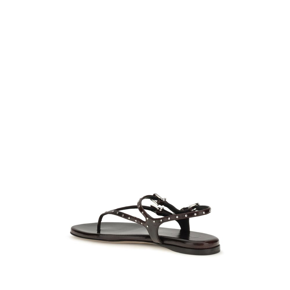 Chloé Black Calf Leather Flat Sandals