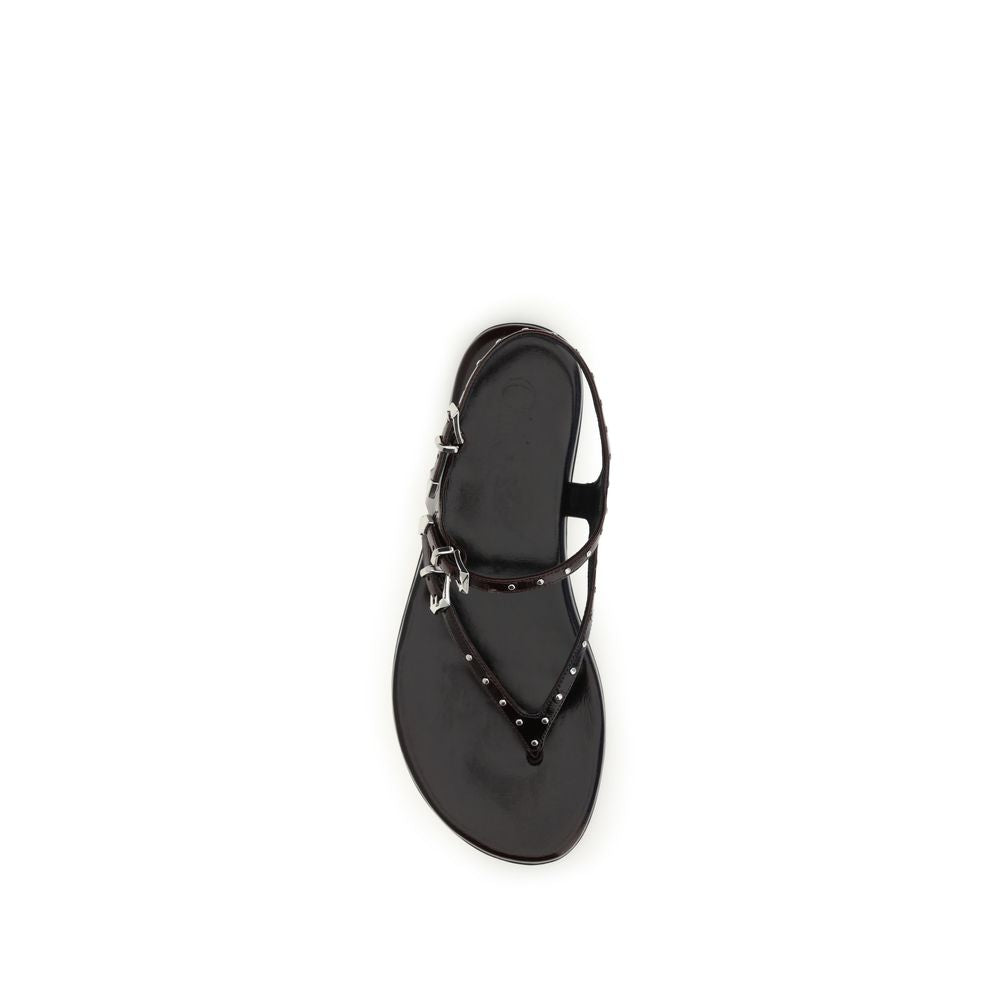 Chloé Black Calf Leather Flat Sandals