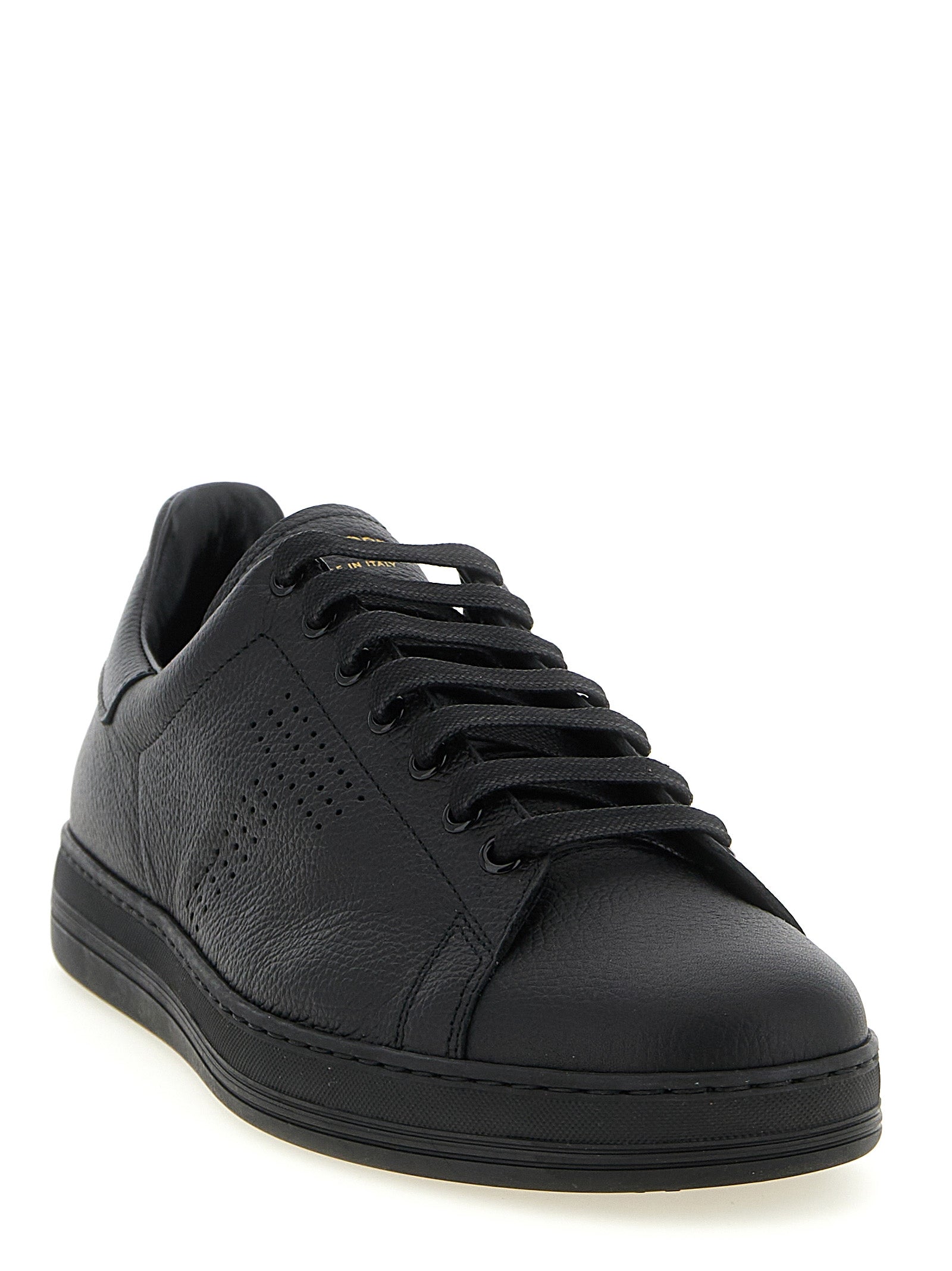 Tom Ford Black Hammered Leather Low Top Sneakers