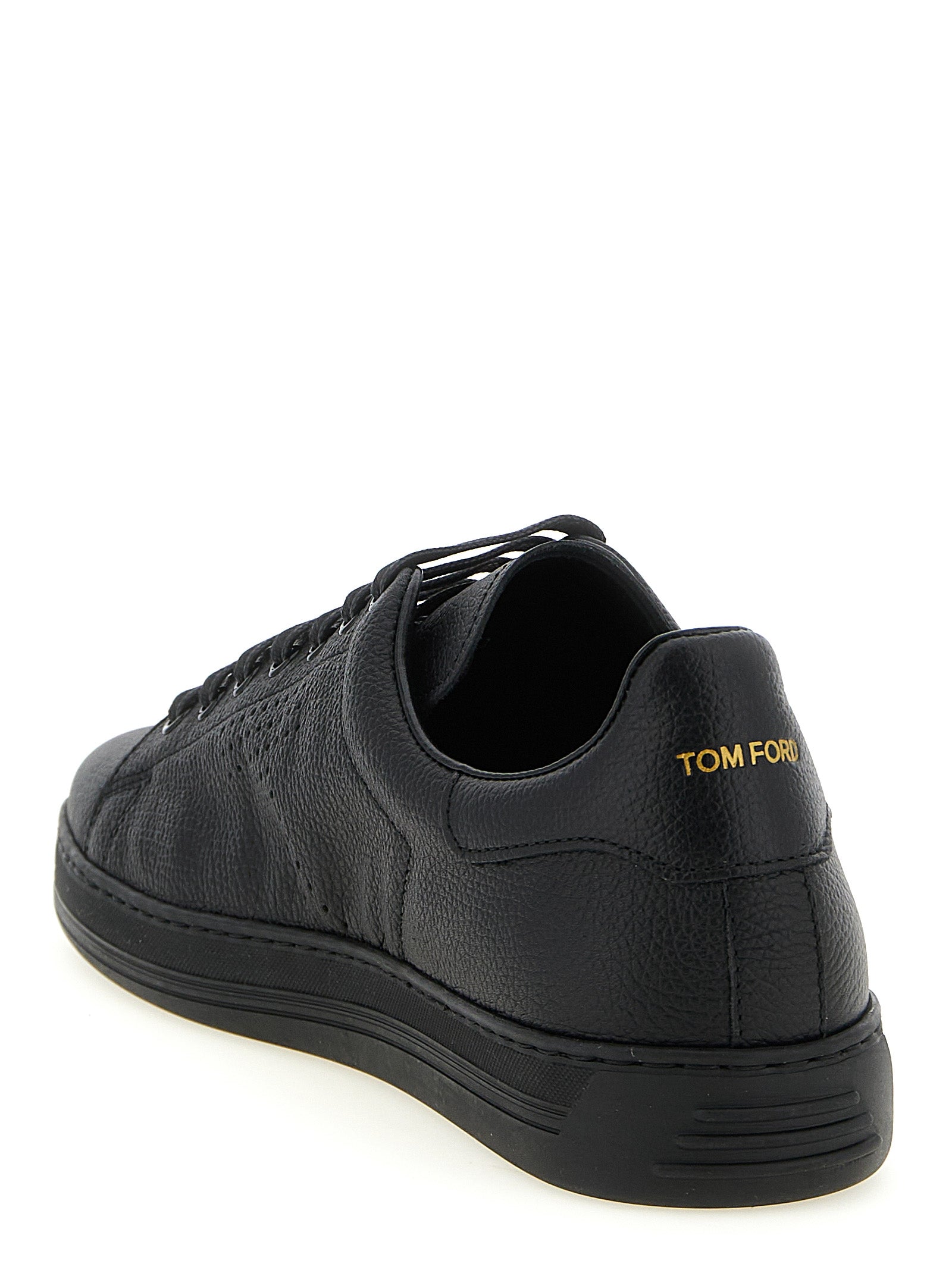 Tom Ford Black Hammered Leather Low Top Sneakers