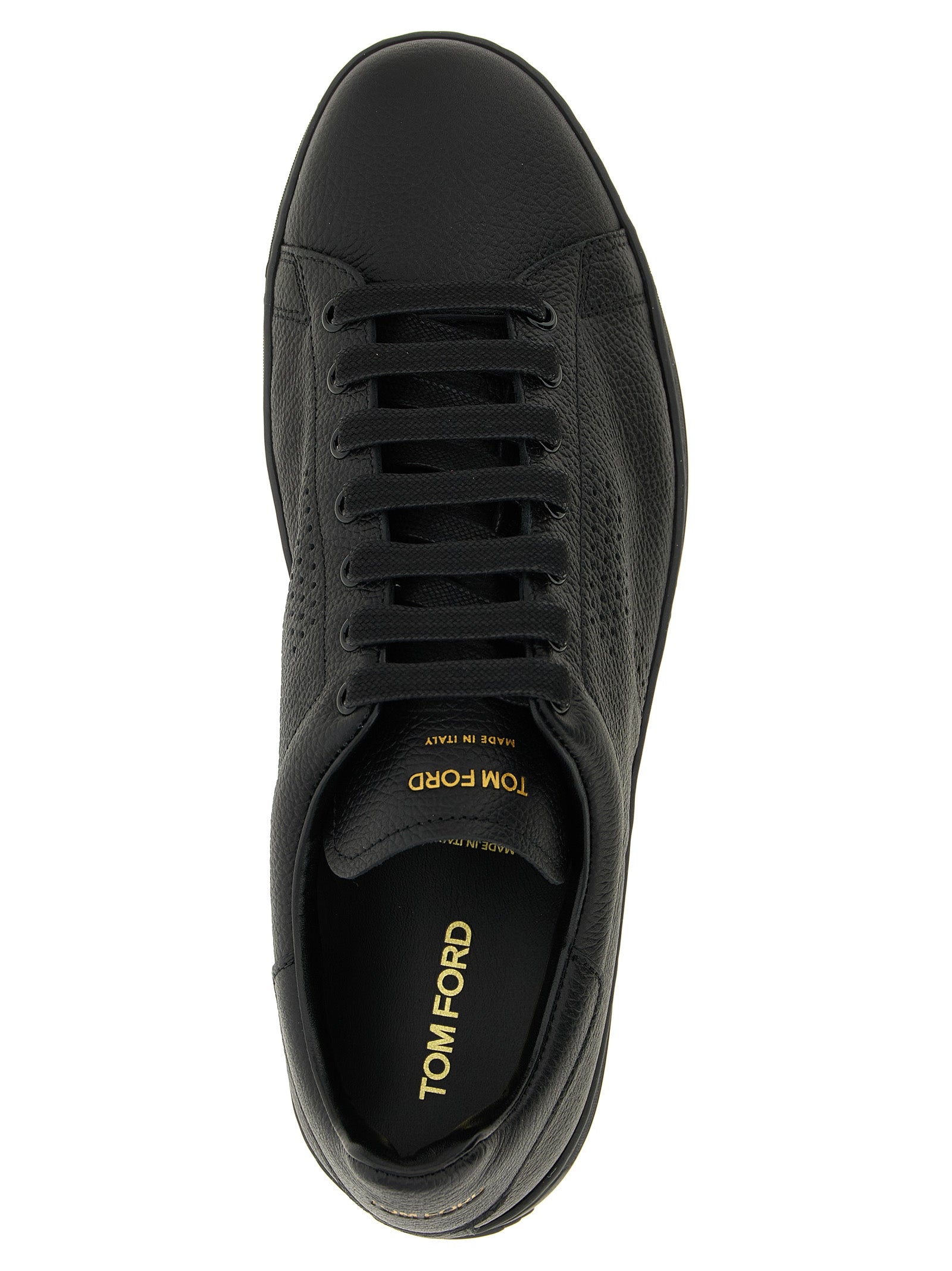 Tom Ford Black Hammered Leather Low Top Sneakers