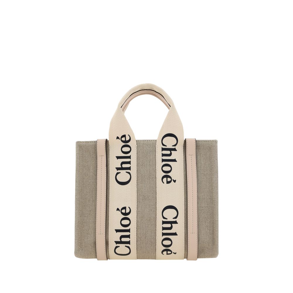 Chloé Brown Linen Woody Canvas Tote Bag
