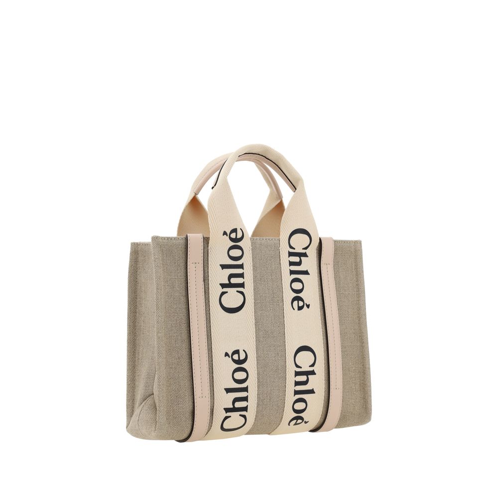 Chloé Brown Linen Woody Canvas Tote Bag