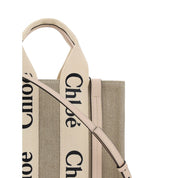 Chloé Brown Linen Woody Canvas Tote Bag