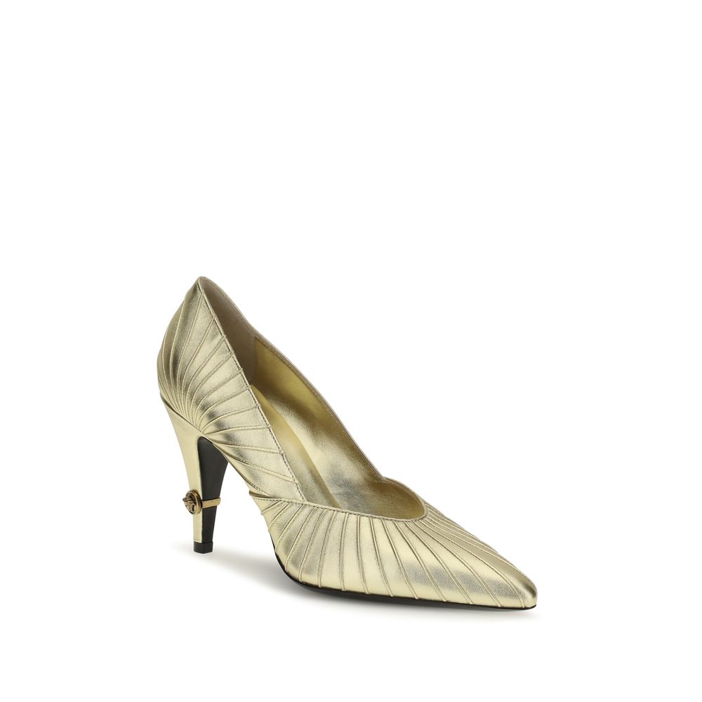 Versace Gold Calf Leather High-Heel Pumps
