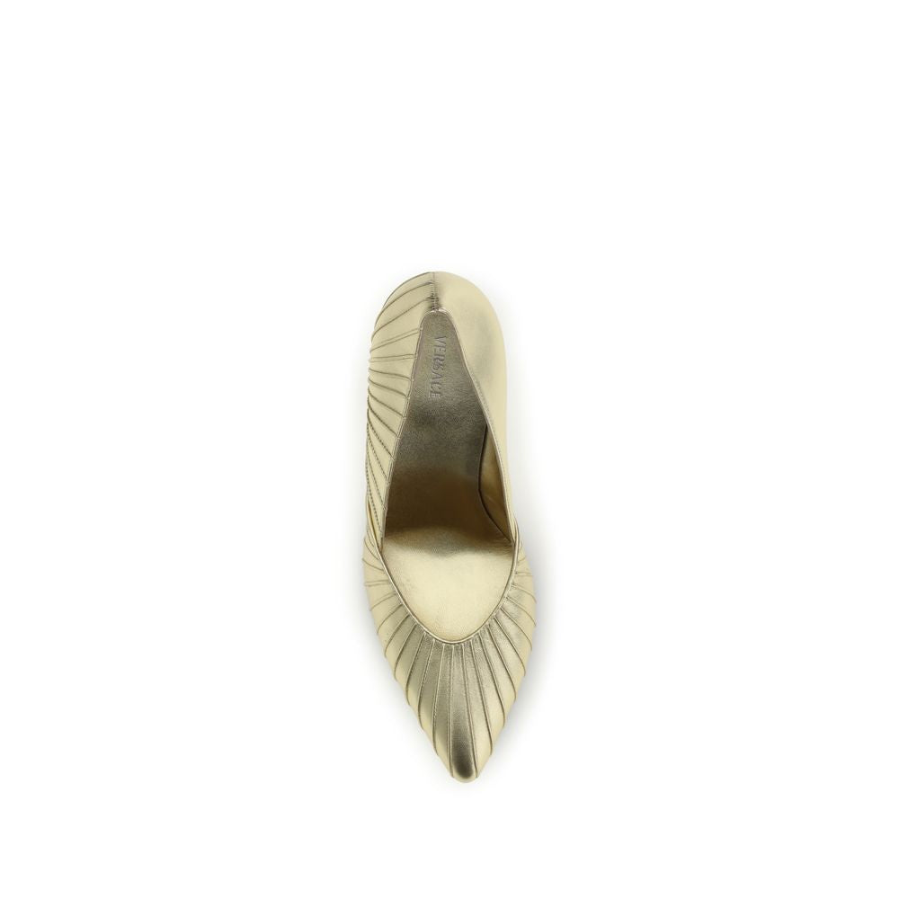 Versace Gold Calf Leather High-Heel Pumps