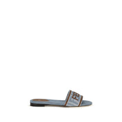 Fendi Blue Cotton FF Denim Flat Sandals