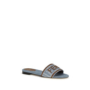 Fendi Blue Cotton FF Denim Flat Sandals