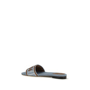 Fendi Blue Cotton FF Denim Flat Sandals