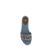 Fendi Blue Cotton FF Denim Flat Sandals