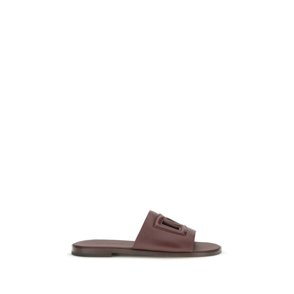 Dolce & Gabbana Brown Calf Leather Flat Sandals