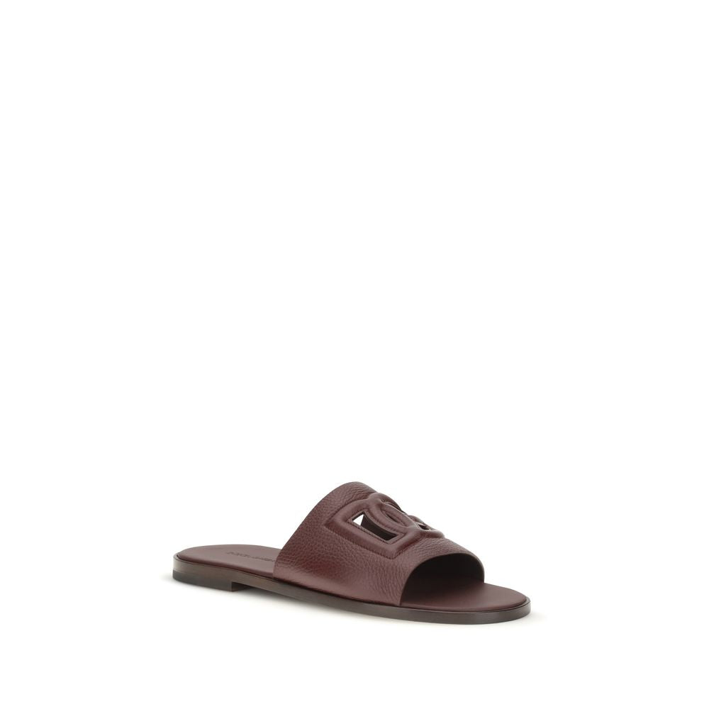 Dolce & Gabbana Brown Calf Leather Flat Sandals