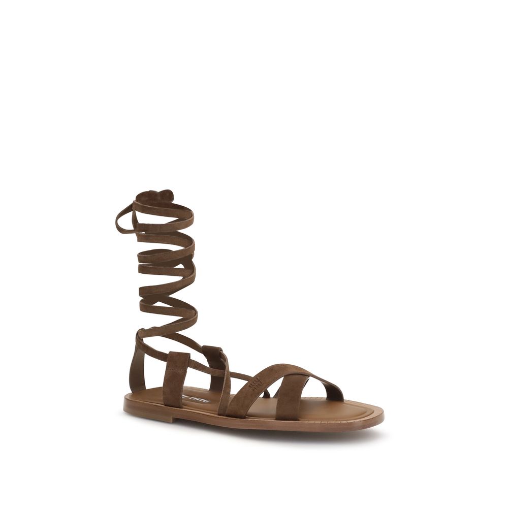 Miu Miu Brown Calf Leather Gladiator Sandals
