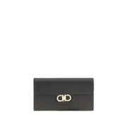 Ferragamo Black Calf Leather Wallet with Shoulder Strap