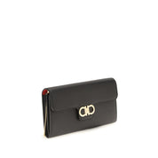 Ferragamo Black Calf Leather Wallet with Shoulder Strap