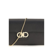 Ferragamo Black Calf Leather Wallet with Shoulder Strap
