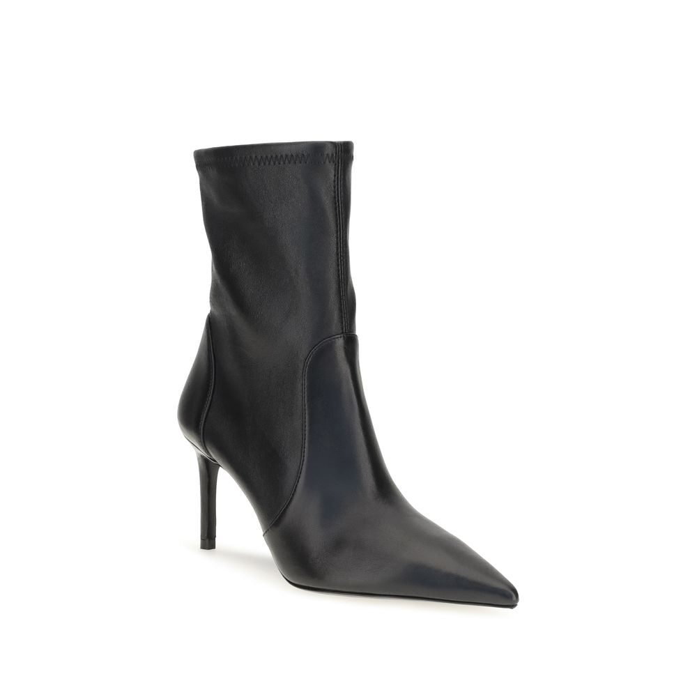 Stuart Weitzman Black Calf Leather Ankle Boots