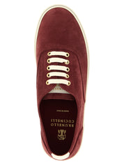 Brunello Cucinelli Burgundy Calfskin Low Top Sneakers