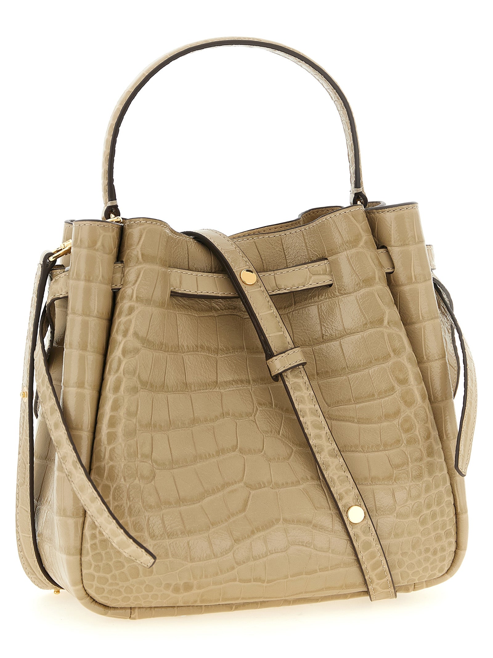 Tory Burch Beige Cowhide Leather Small Bucket Bag