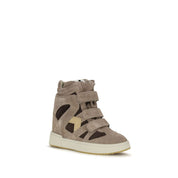 Isabel Marant Beige and Blue Calf Leather High Top Sneakers