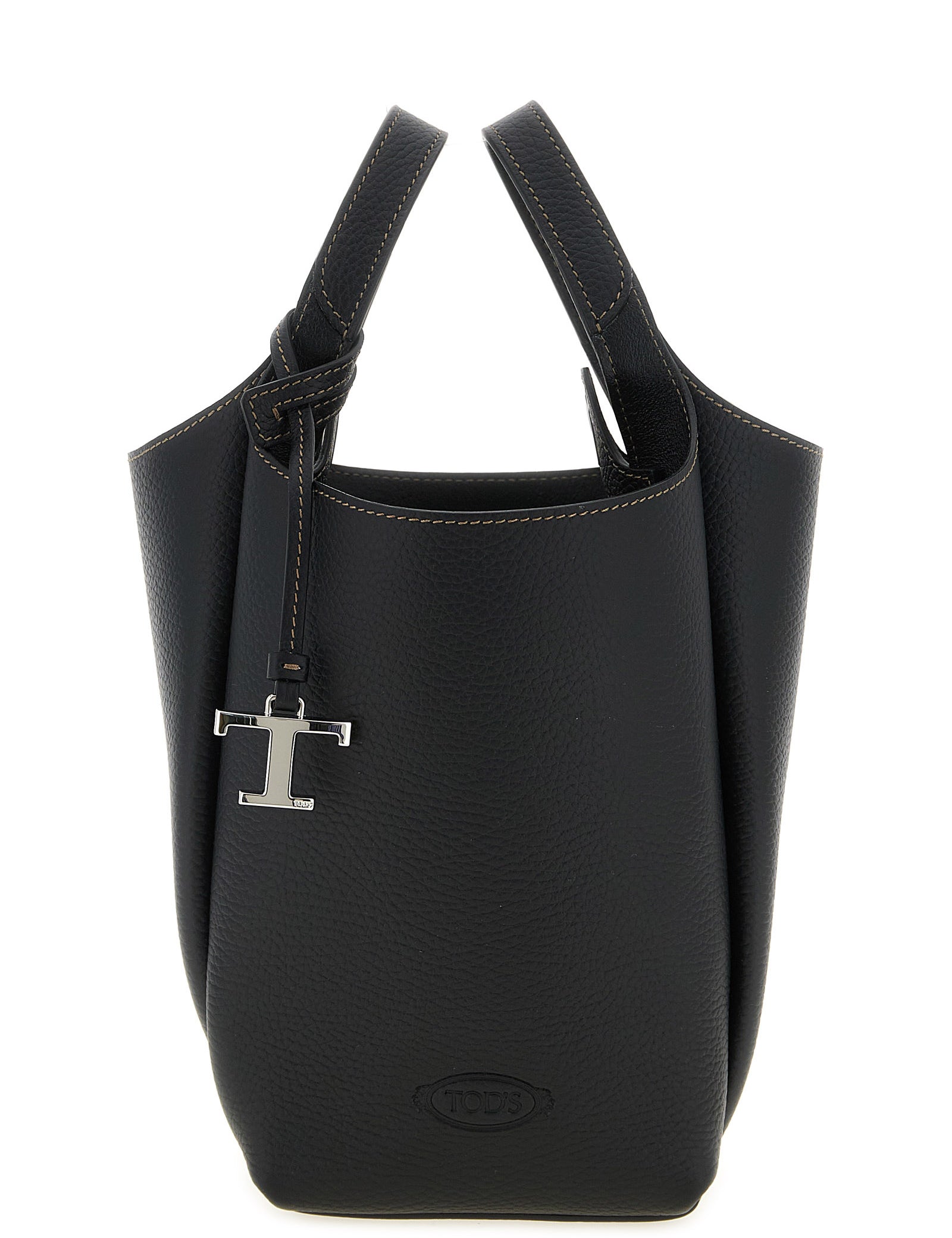 Tod's Black Hammered Calfskin Mini Bucket Bag